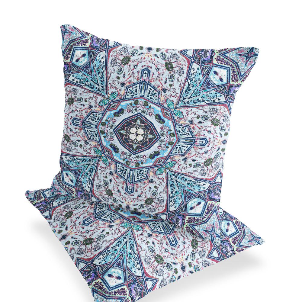 Set of Two 16" X 16" Blue, Gray Blown Seam Floral Indoor Outdoor Throw Pillow. Picture 3