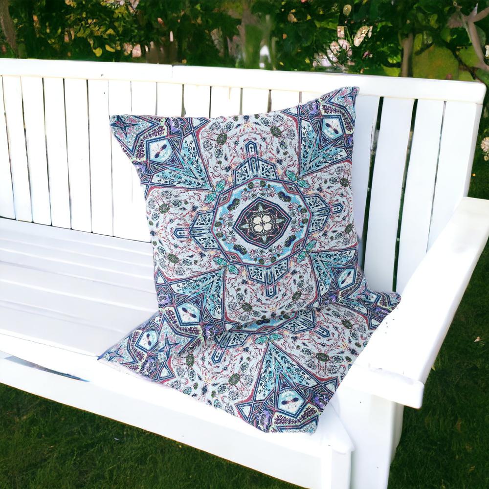 Set of Two 16" X 16" Blue, Gray Blown Seam Floral Indoor Outdoor Throw Pillow. Picture 2