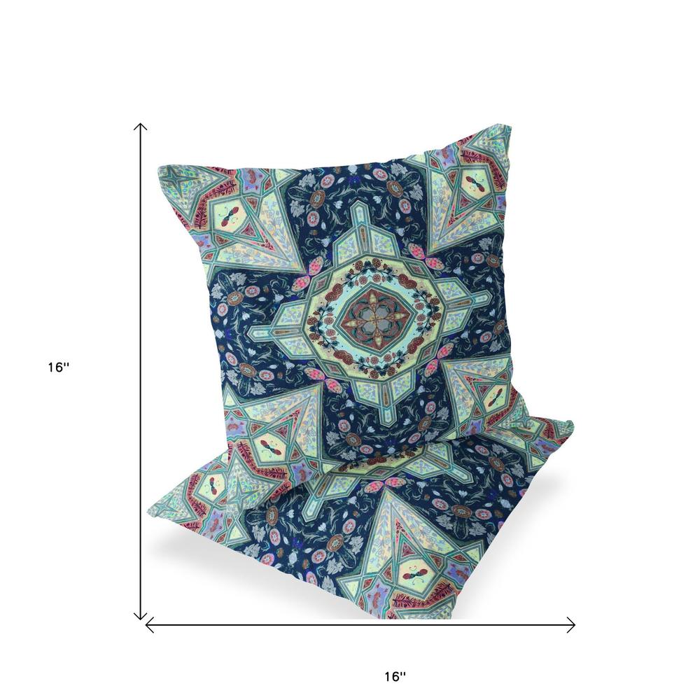 Set of Two 16" X 16" Blue, Green Blown Seam Floral Indoor Outdoor Throw Pillow. Picture 5
