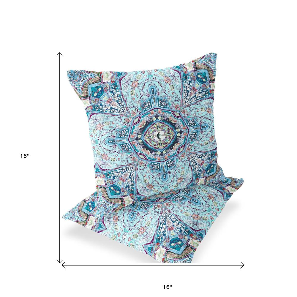 Set of Two 16" X 16" Blue, Pink Blown Seam Floral Indoor Outdoor Throw Pillow. Picture 5