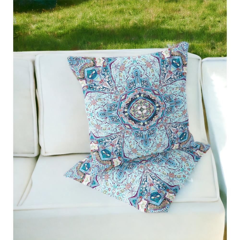 Set of Two 16" X 16" Blue, Pink Blown Seam Floral Indoor Outdoor Throw Pillow. Picture 2