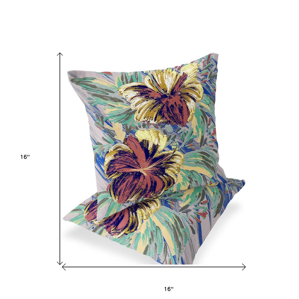 Green, Yellow Blown Seam Floral Indoor Outdoor Throw Pillow. Picture 5