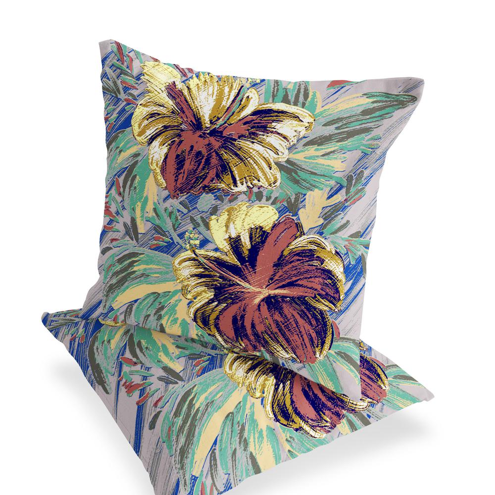 Green, Yellow Blown Seam Floral Indoor Outdoor Throw Pillow. Picture 4