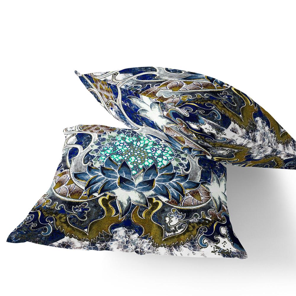 Set of Two 16" X 16" Blue, Green Blown Seam Floral Indoor Outdoor Throw Pillow. Picture 4