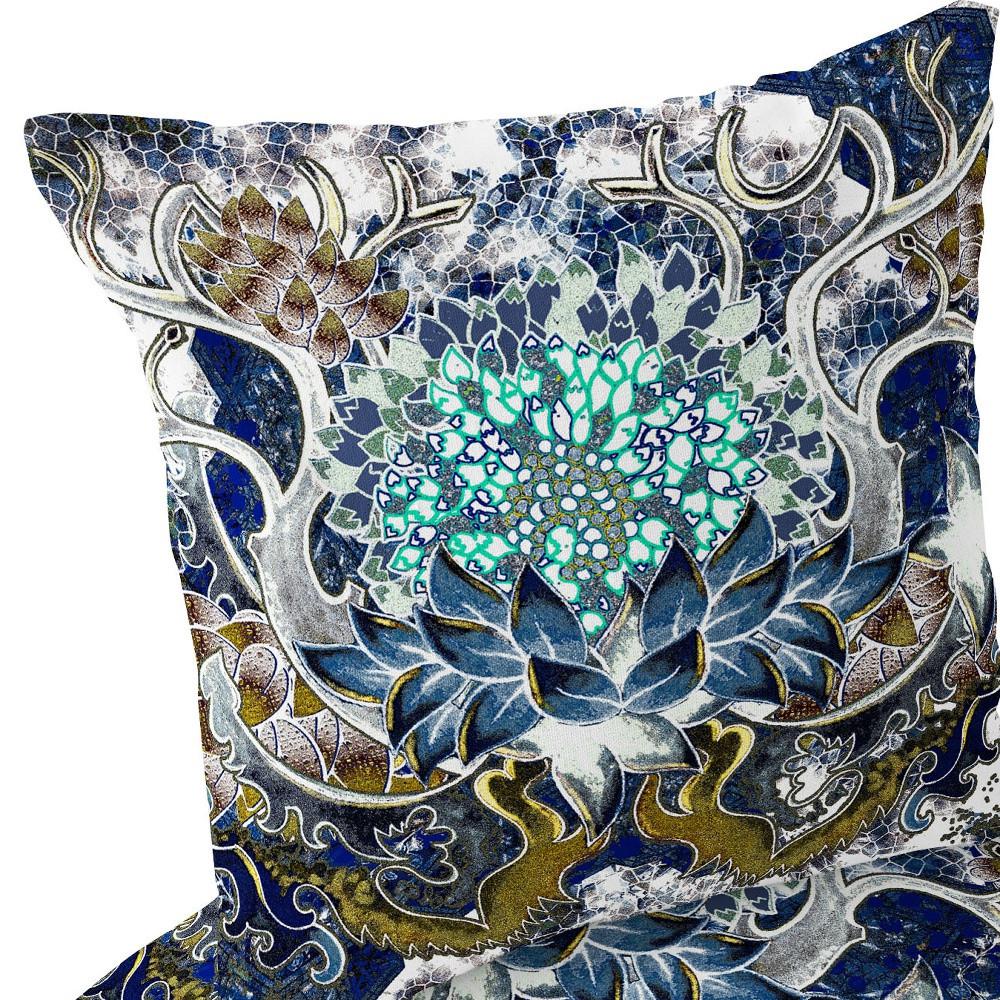 Set of Two 16" X 16" Blue, Green Blown Seam Floral Indoor Outdoor Throw Pillow. Picture 6