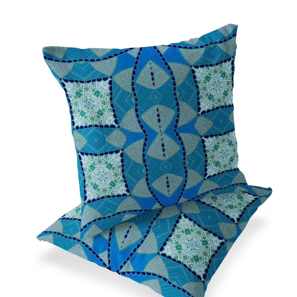 Blue, Green Blown Seam Eclectic Indoor Outdoor Throw Pillow. Picture 1