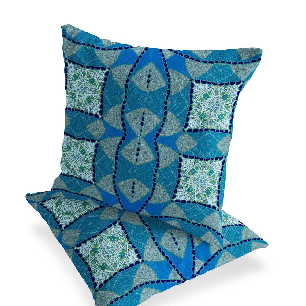 Blue, Green Blown Seam Eclectic Indoor Outdoor Throw Pillow. Picture 3