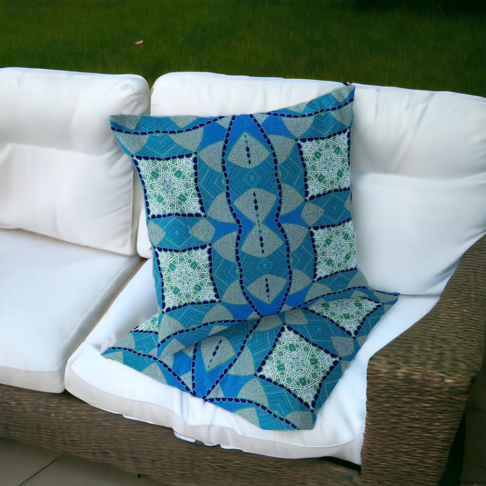 Blue, Green Blown Seam Eclectic Indoor Outdoor Throw Pillow. Picture 2