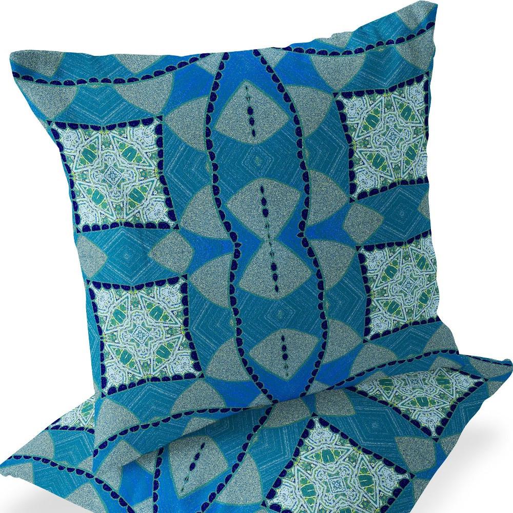 Blue, Green Blown Seam Eclectic Indoor Outdoor Throw Pillow. Picture 6
