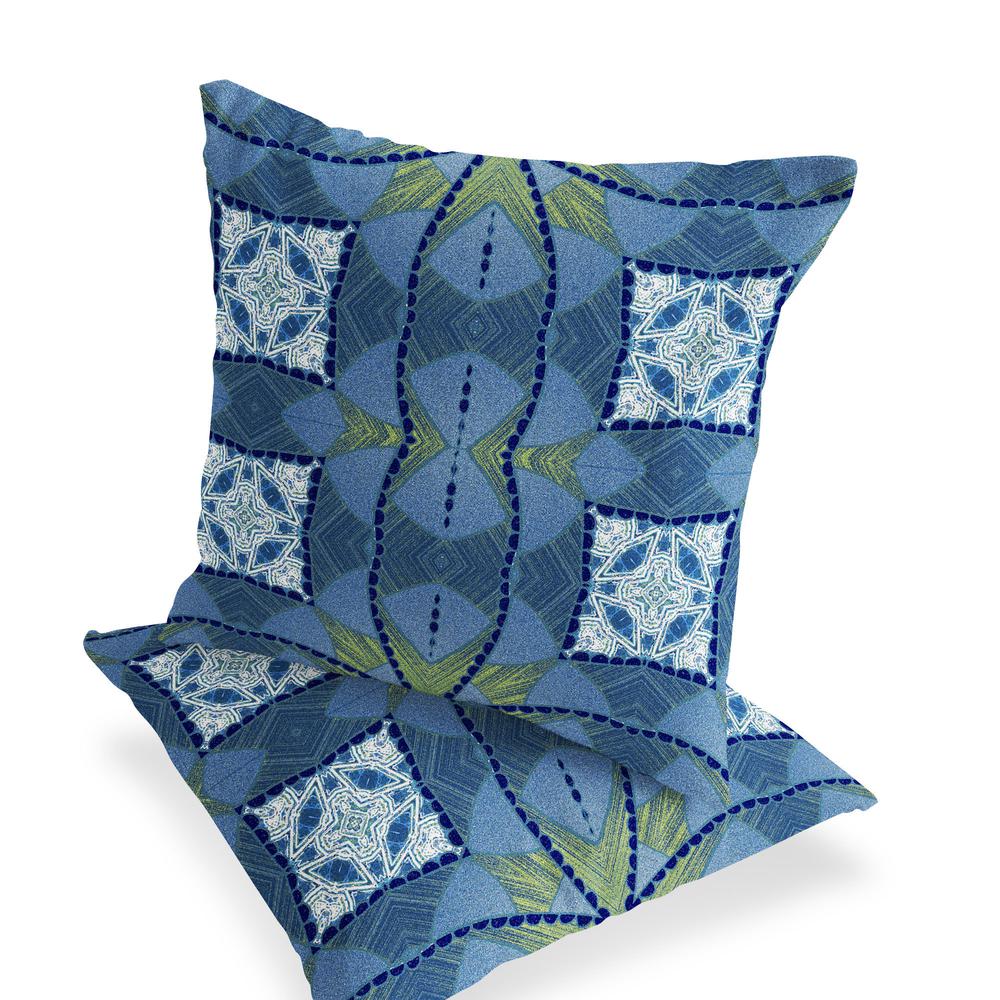 Blue, Yellow Blown Seam Eclectic Indoor Outdoor Throw Pillow. Picture 3