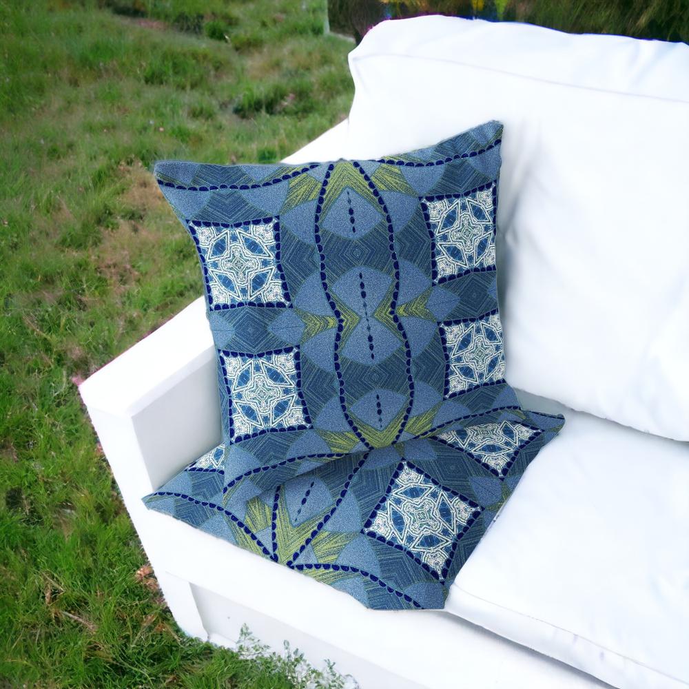 Blue, Yellow Blown Seam Eclectic Indoor Outdoor Throw Pillow. Picture 2