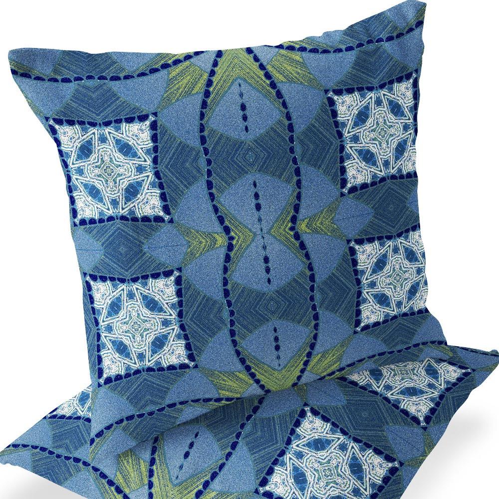 Blue, Yellow Blown Seam Eclectic Indoor Outdoor Throw Pillow. Picture 6