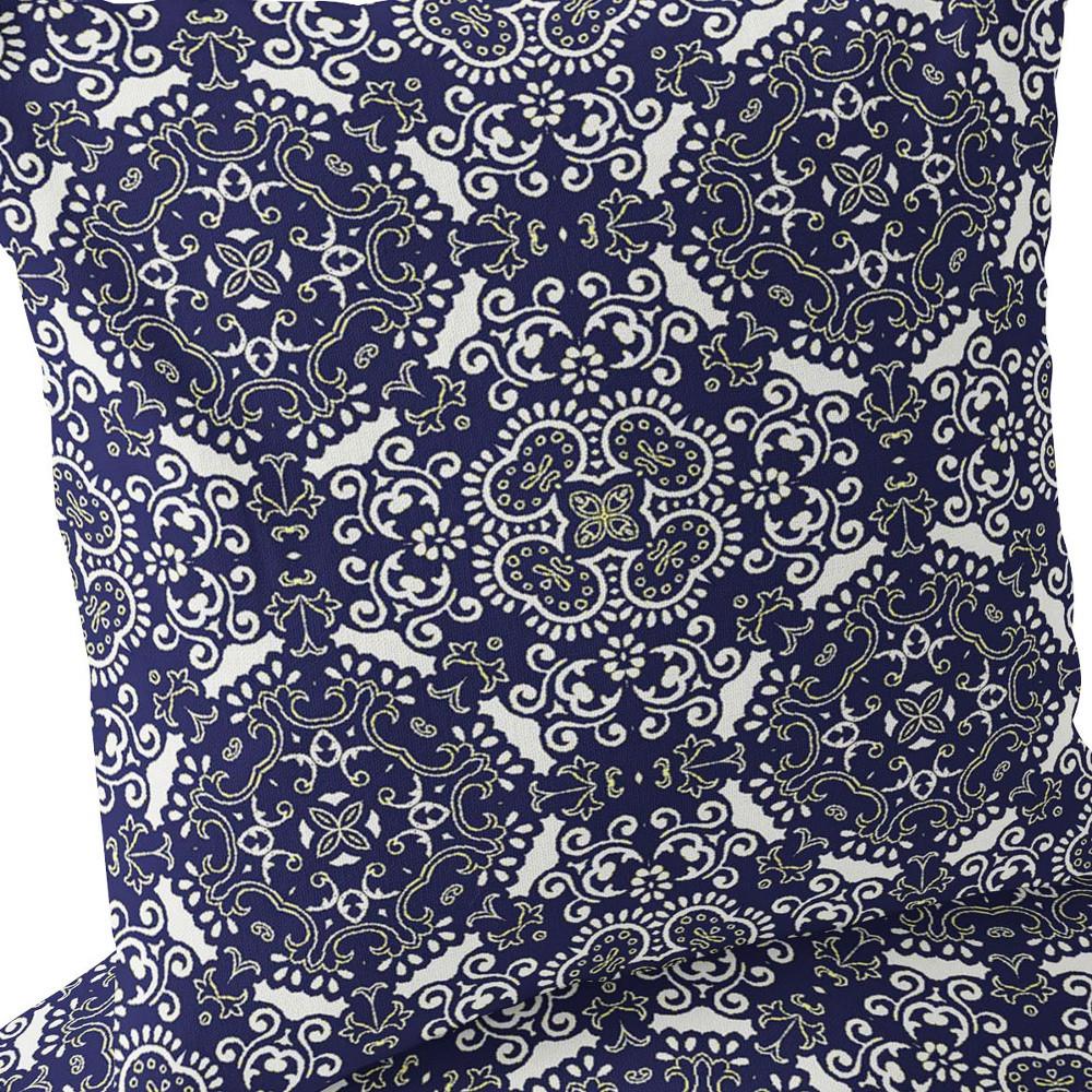 Set of Two 16" X 16" Blue, White Blown Seam Damask Indoor Outdoor Throw Pillow. Picture 5
