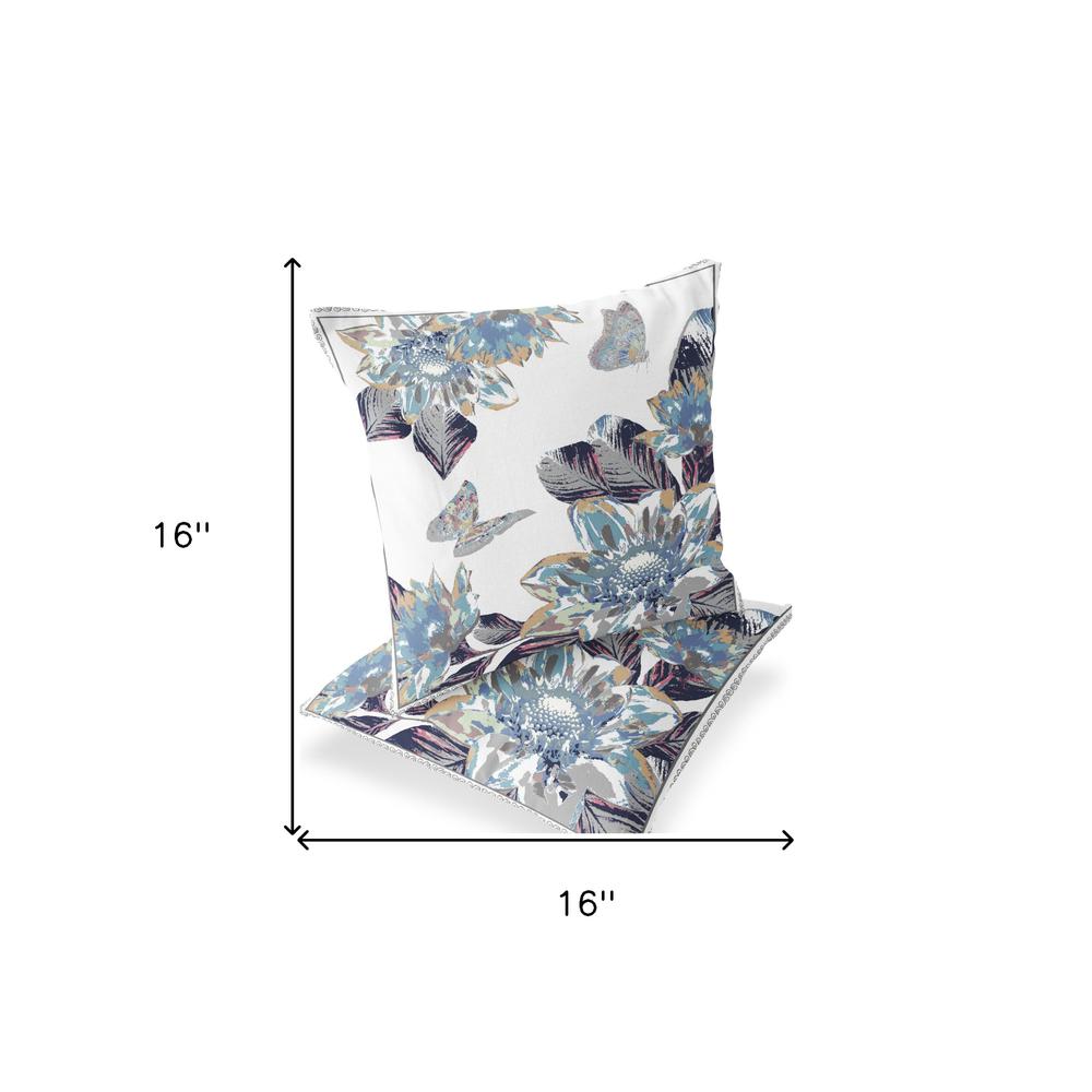 Gray, White Butterfly Blown Seam Floral Indoor Outdoor Throw Pillow. Picture 7