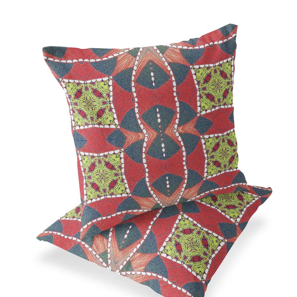 Gray, Red Blown Seam Geometric Indoor Outdoor Throw Pillows. Picture 1