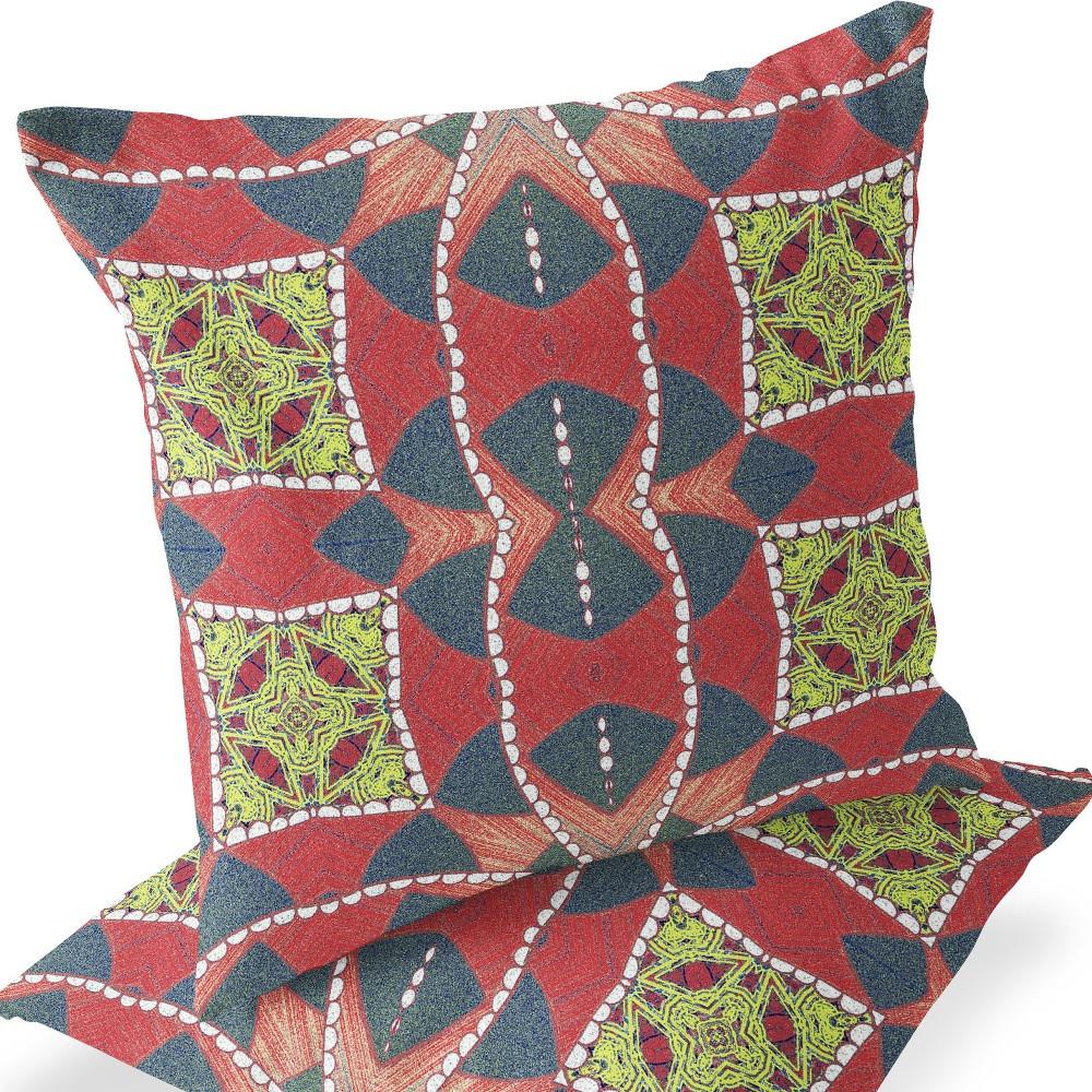 Gray, Red Blown Seam Geometric Indoor Outdoor Throw Pillows. Picture 9