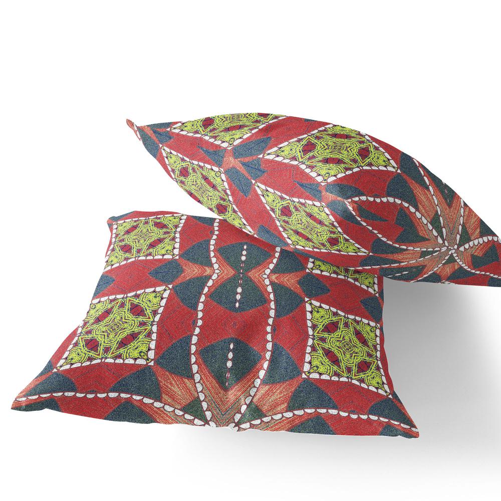 Gray, Red Blown Seam Geometric Indoor Outdoor Throw Pillows. Picture 4