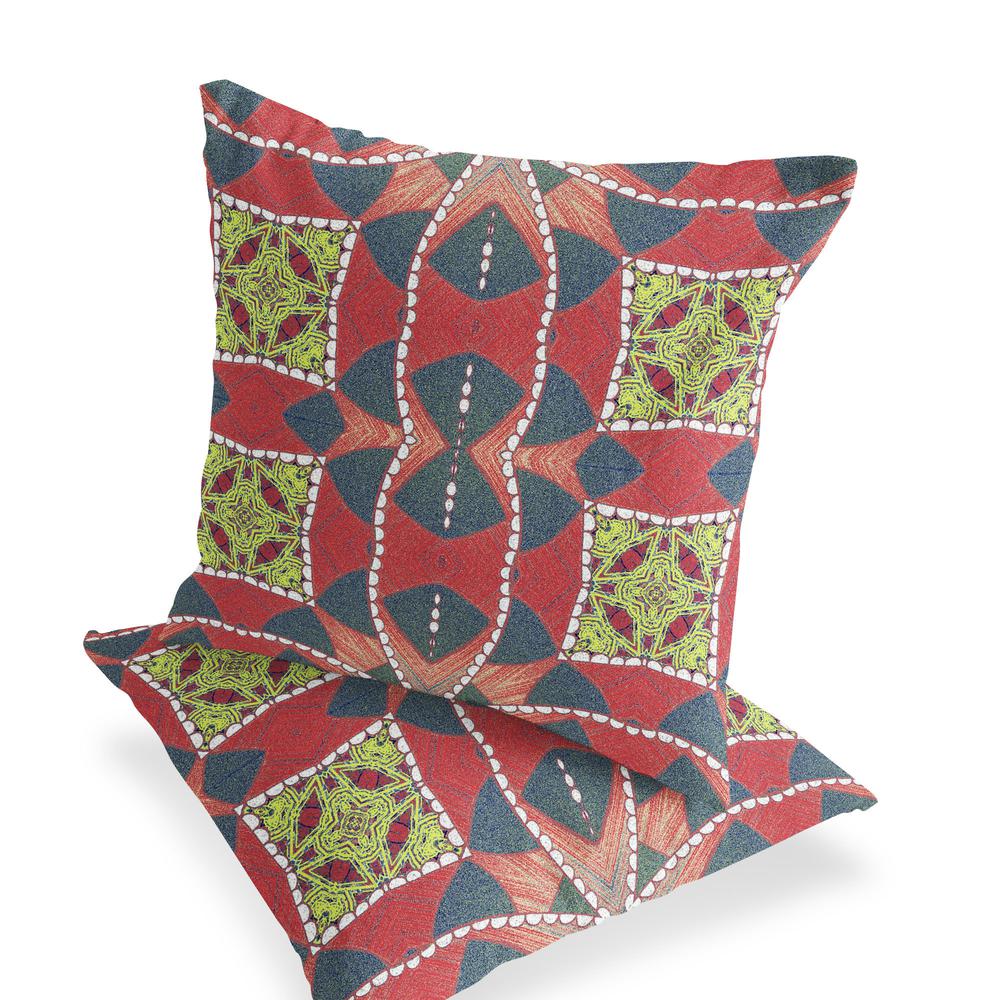 Gray, Red Blown Seam Geometric Indoor Outdoor Throw Pillows. Picture 3