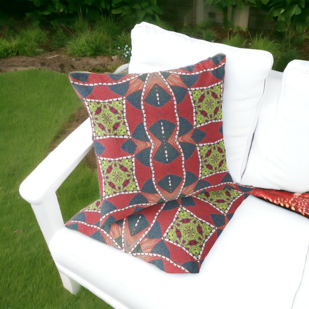 Gray, Red Blown Seam Geometric Indoor Outdoor Throw Pillows. Picture 2