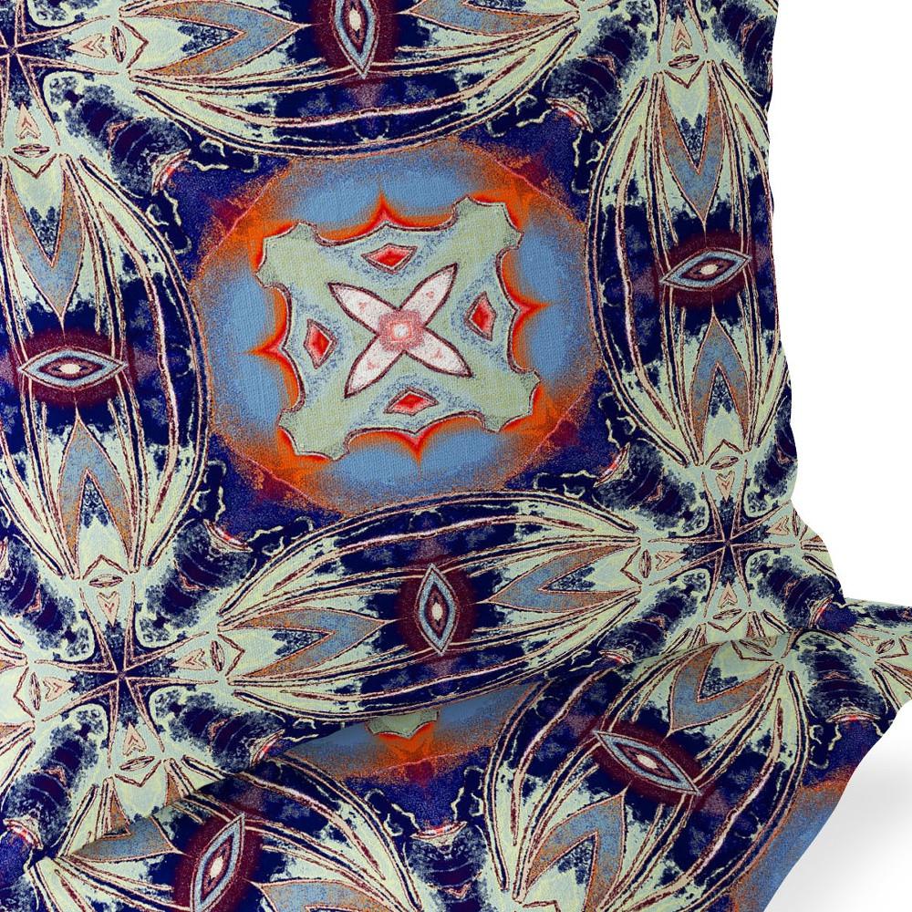 Set of Two 16" X 16" Blue, Orange Blown Seam Floral Indoor Outdoor Throw Pillow. Picture 7