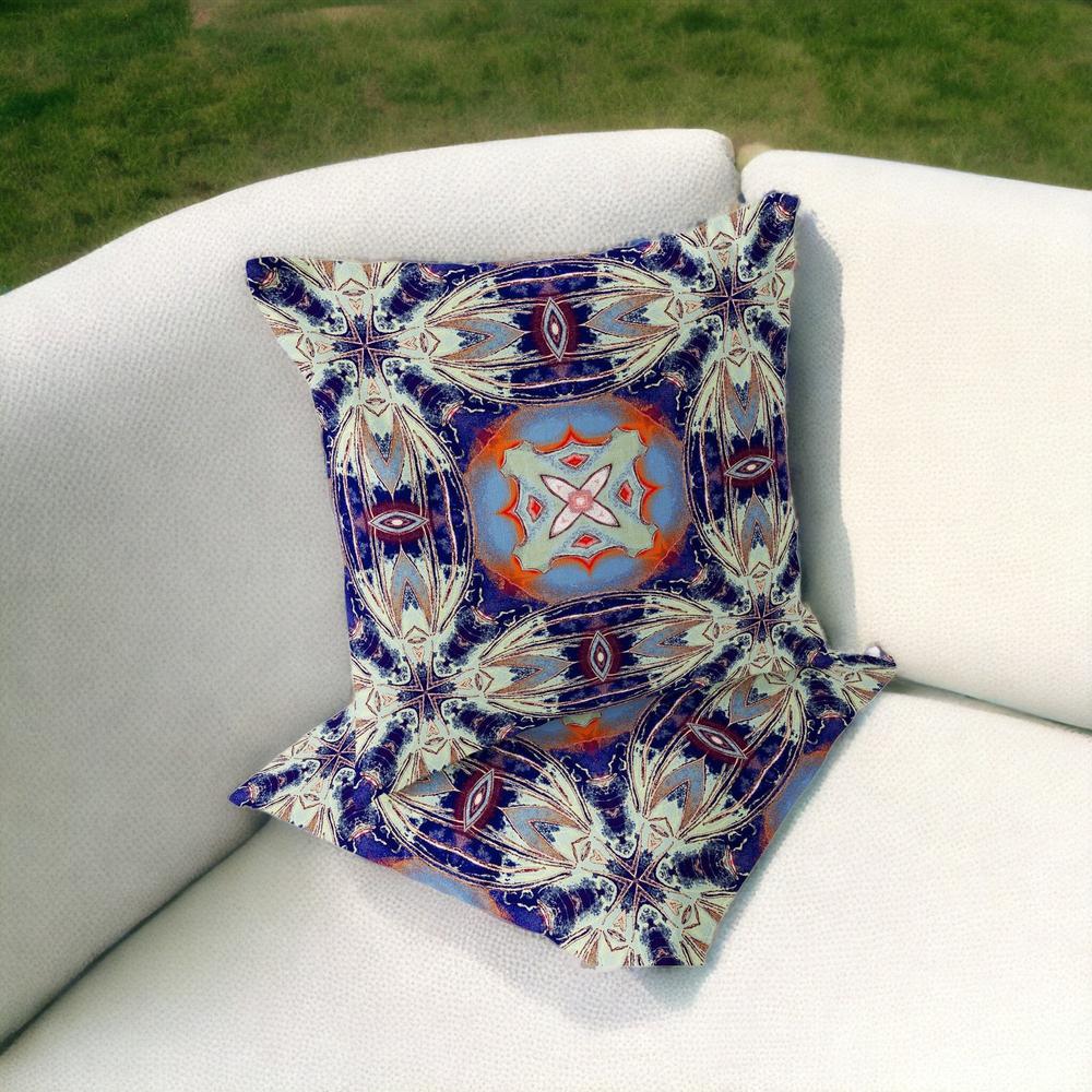 Set of Two 16" X 16" Blue, Orange Blown Seam Floral Indoor Outdoor Throw Pillow. Picture 2