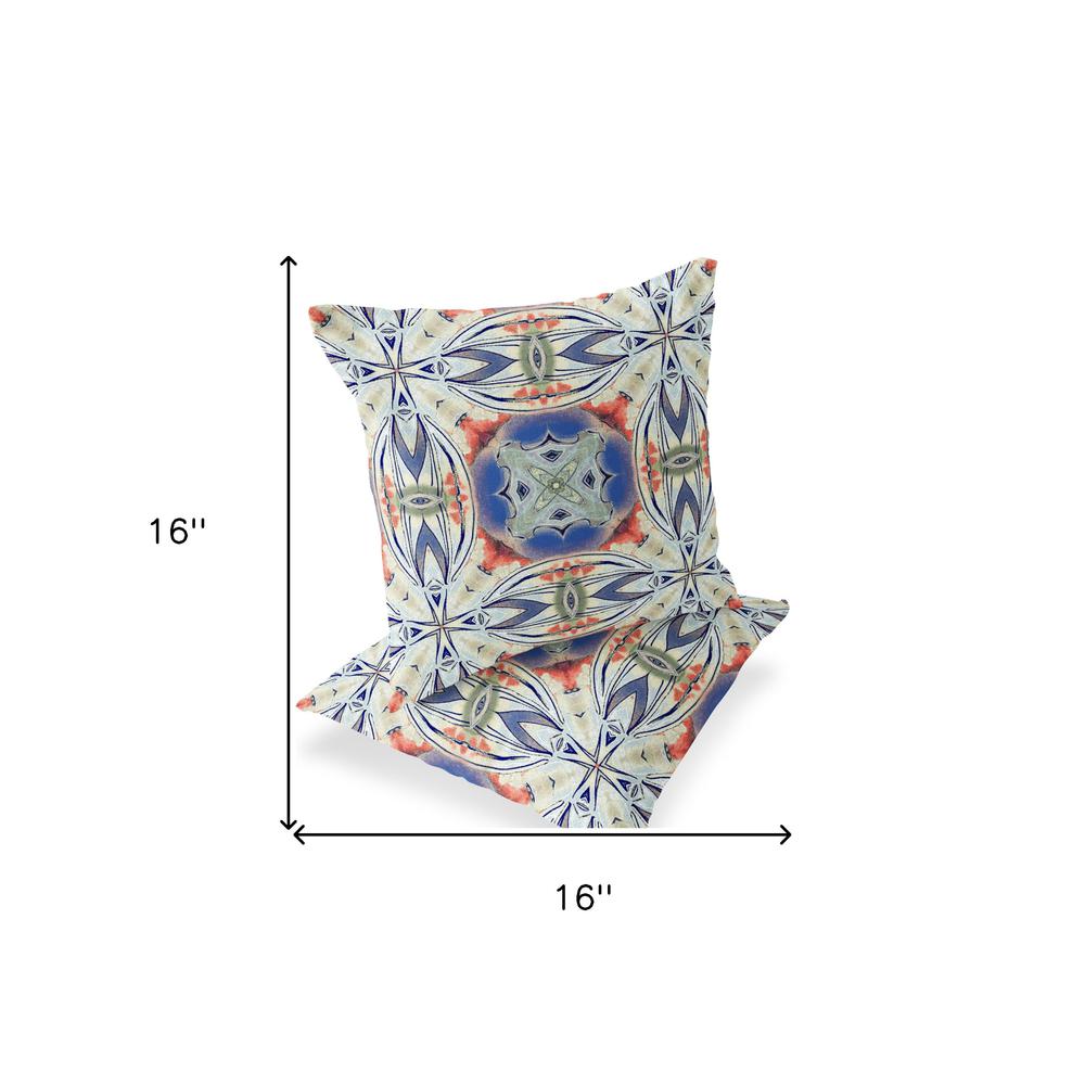 Set of Two 16" X 16" Blue, Pink Blown Seam Floral Indoor Outdoor Throw Pillow. Picture 9