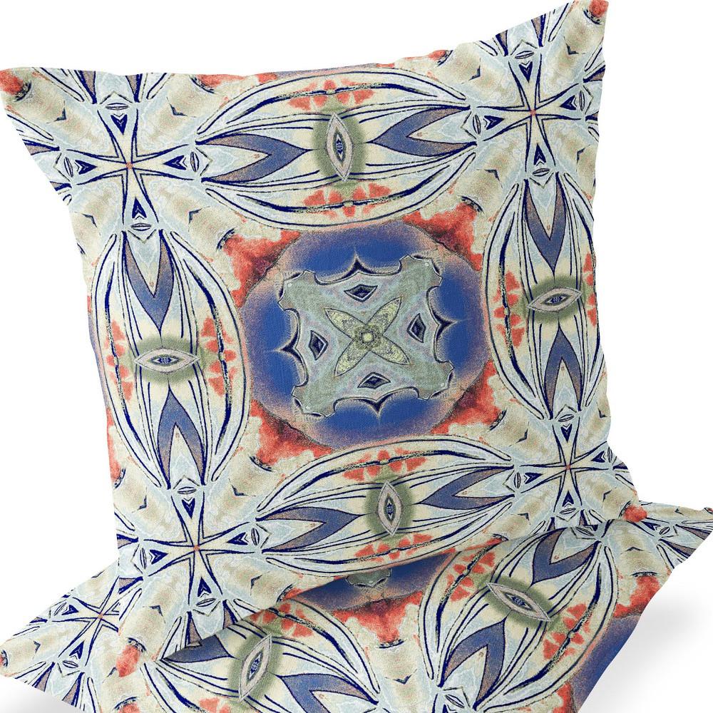 Set of Two 16" X 16" Blue, Pink Blown Seam Floral Indoor Outdoor Throw Pillow. Picture 6