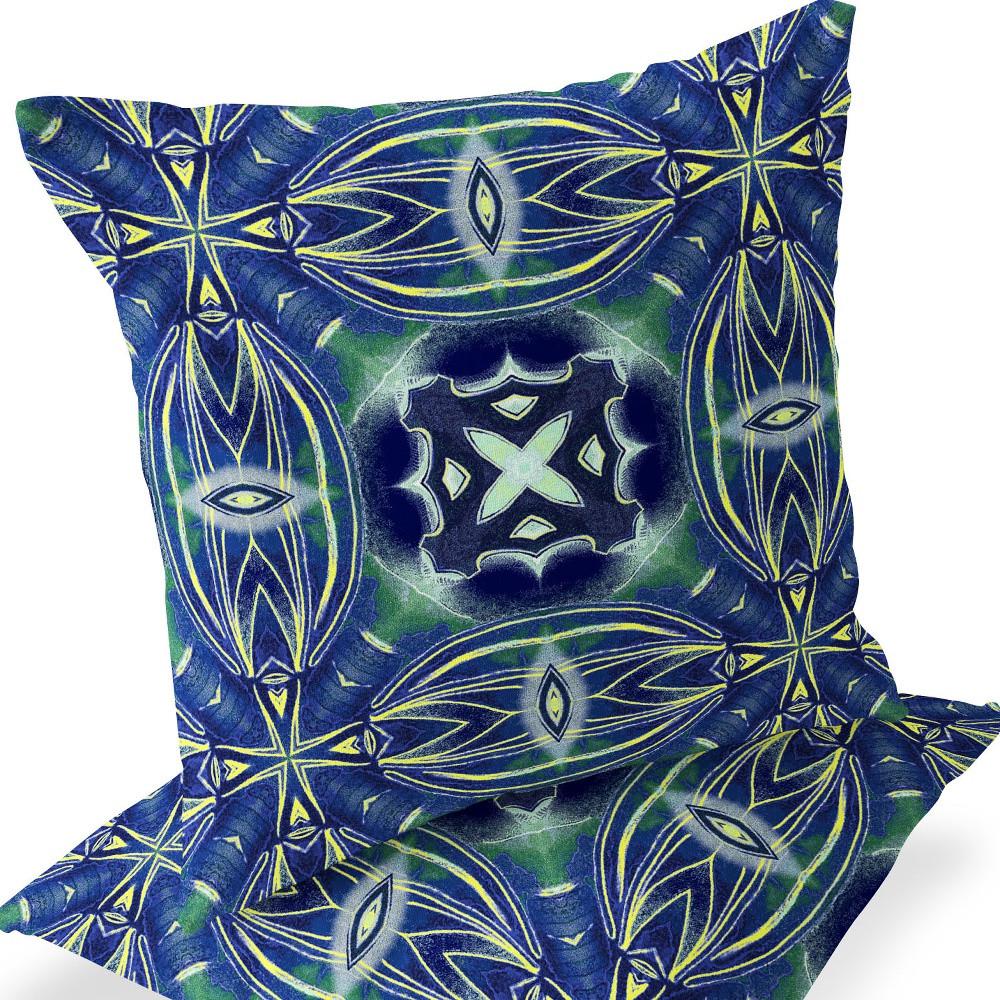 Set of Two 16" X 16" Blue, Green Blown Seam Floral Indoor Outdoor Throw Pillow. Picture 6