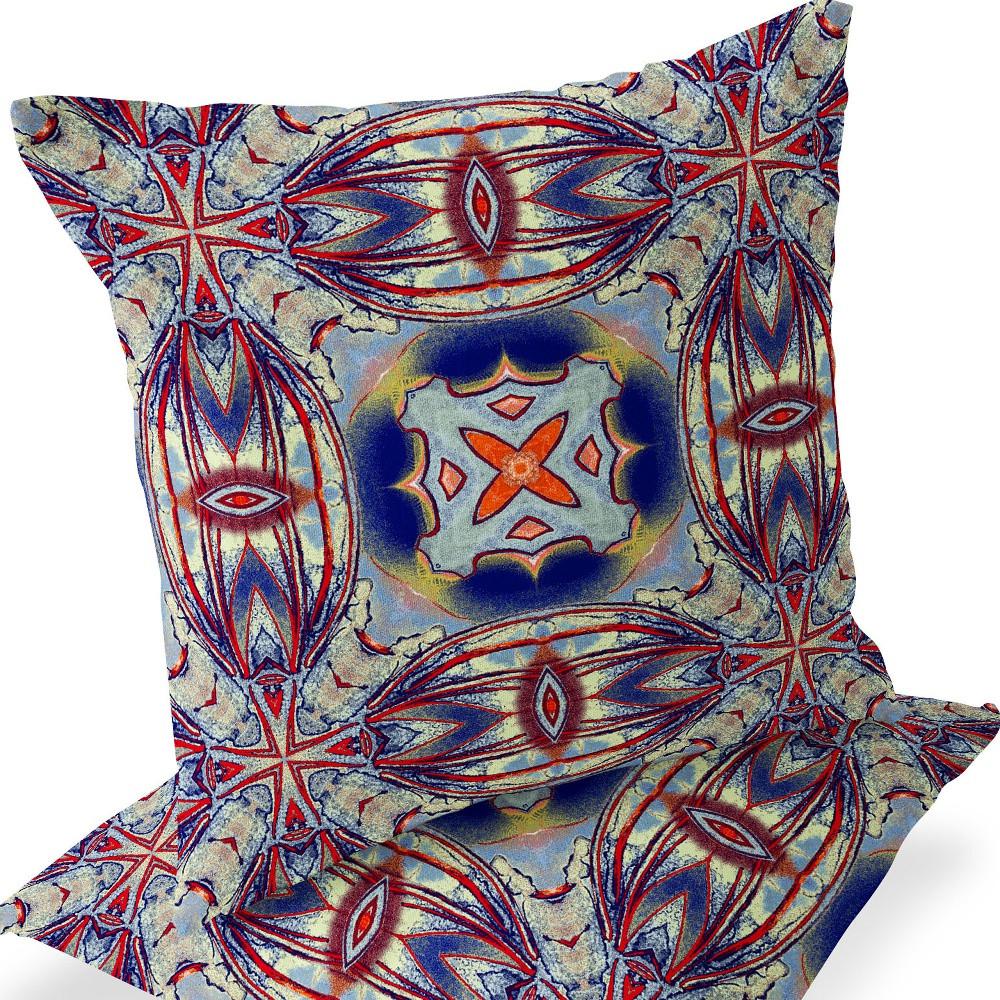 Set of Two 16" X 16" Gray, Orange Blown Seam Floral Indoor Outdoor Throw Pillow. Picture 6