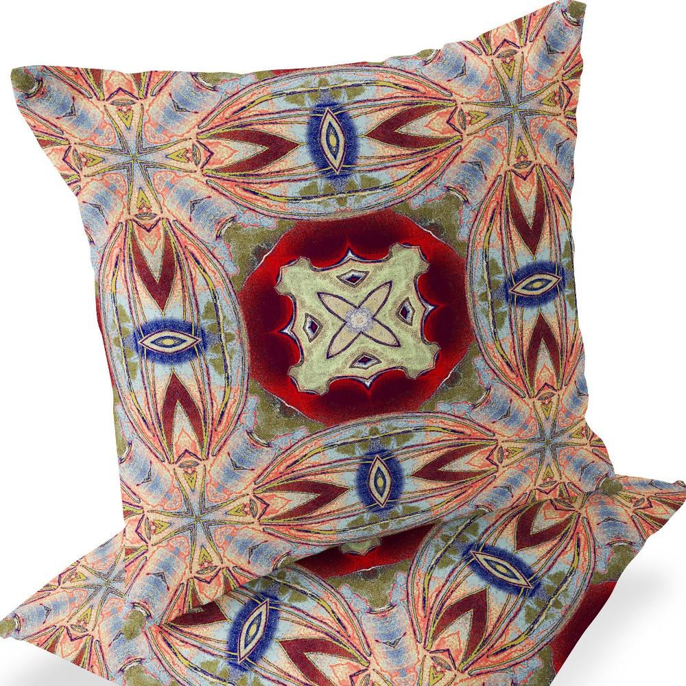 Set of Two 16" X 16" Gray and Red Blown Seam Floral Indoor Outdoor Throw Pillow. Picture 4