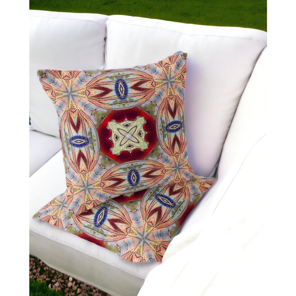 Set of Two 16" X 16" Gray and Red Blown Seam Floral Indoor Outdoor Throw Pillow. Picture 2