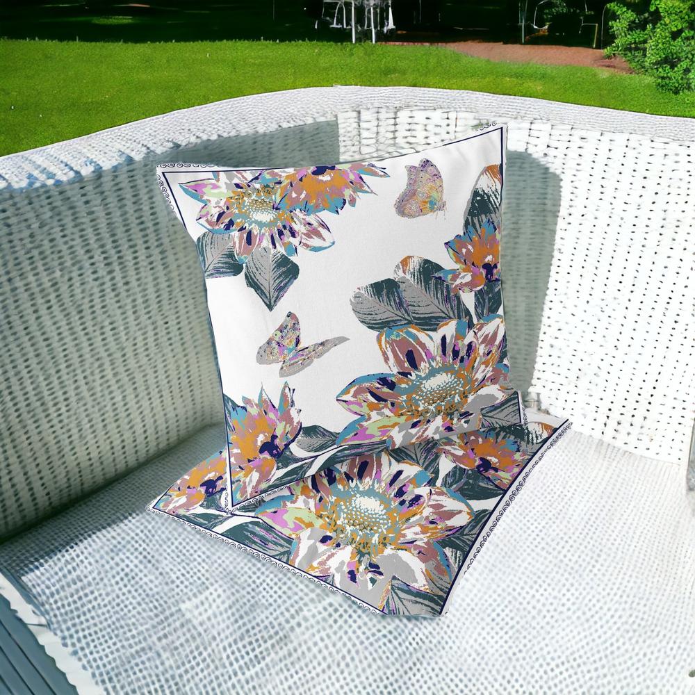 Pink, White Butterfly Blown Seam Floral Indoor Outdoor Throw Pillow. Picture 2