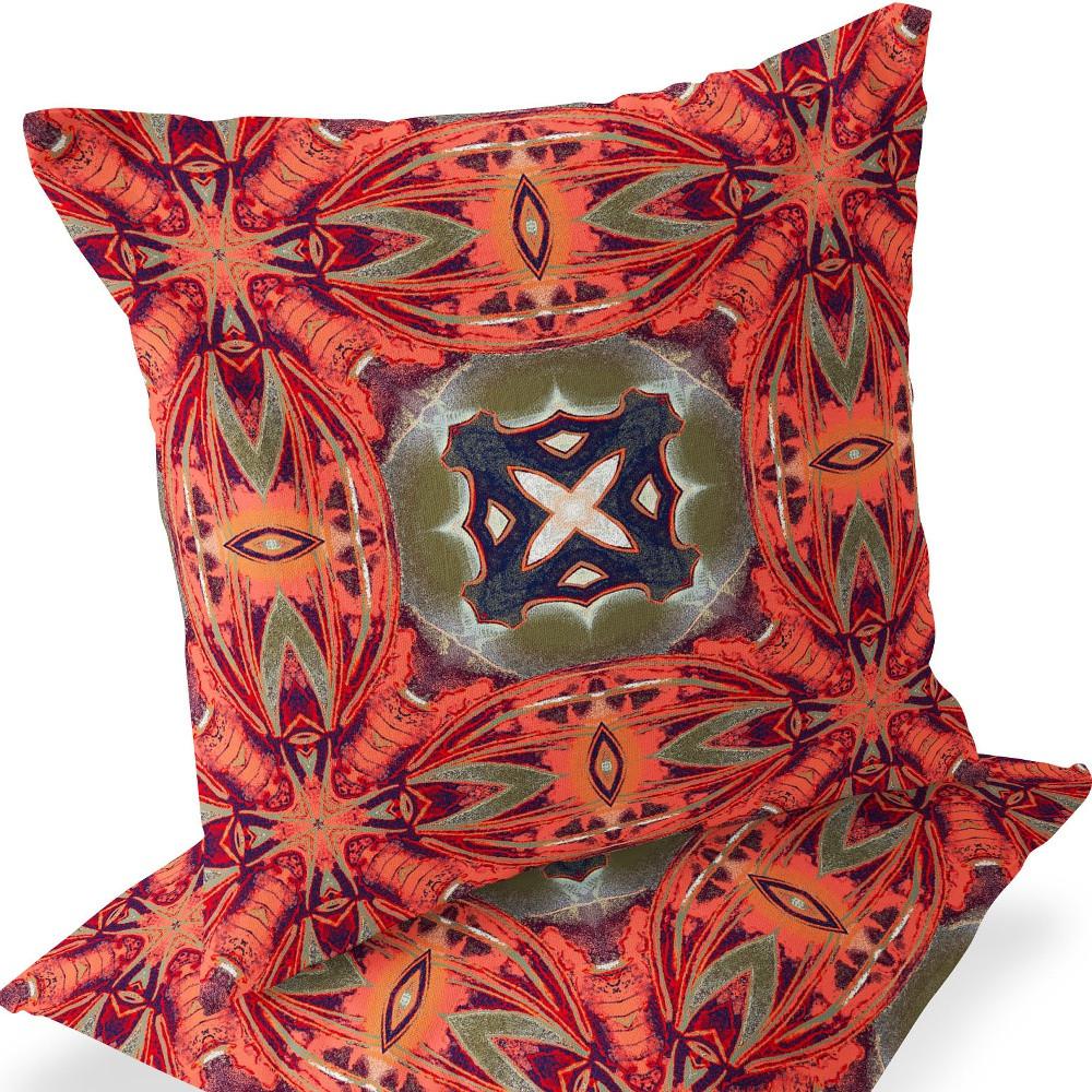 Set of Two 16" X 16" Pink, Green Blown Seam Floral Indoor Outdoor Throw Pillow. Picture 7