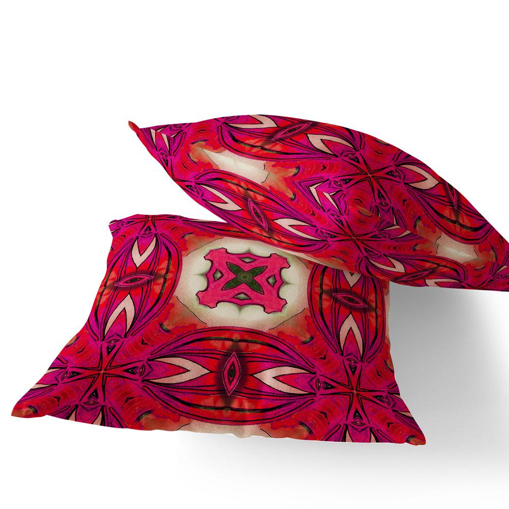 Set of Two 16" X 16" Red and Pink Blown Seam Floral Indoor Outdoor Throw Pillow. Picture 4