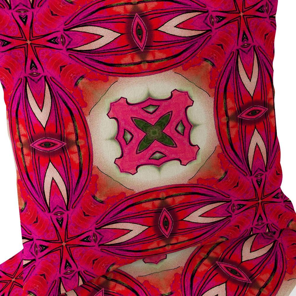 Set of Two 16" X 16" Red and Pink Blown Seam Floral Indoor Outdoor Throw Pillow. Picture 7