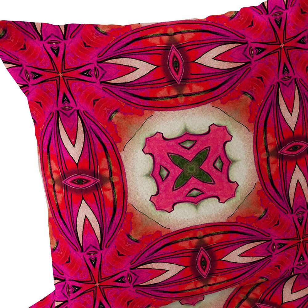 Set of Two 16" X 16" Red and Pink Blown Seam Floral Indoor Outdoor Throw Pillow. Picture 8