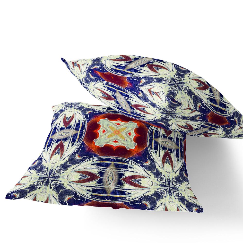 Set of Two 16" X 16" Blue, Orange Blown Seam Floral Indoor Outdoor Throw Pillow. Picture 3