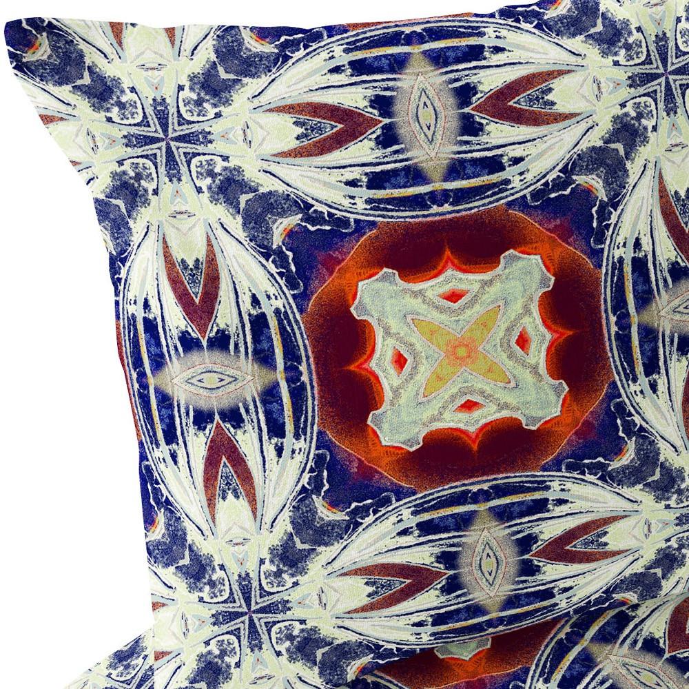 Set of Two 16" X 16" Blue, Orange Blown Seam Floral Indoor Outdoor Throw Pillow. Picture 7