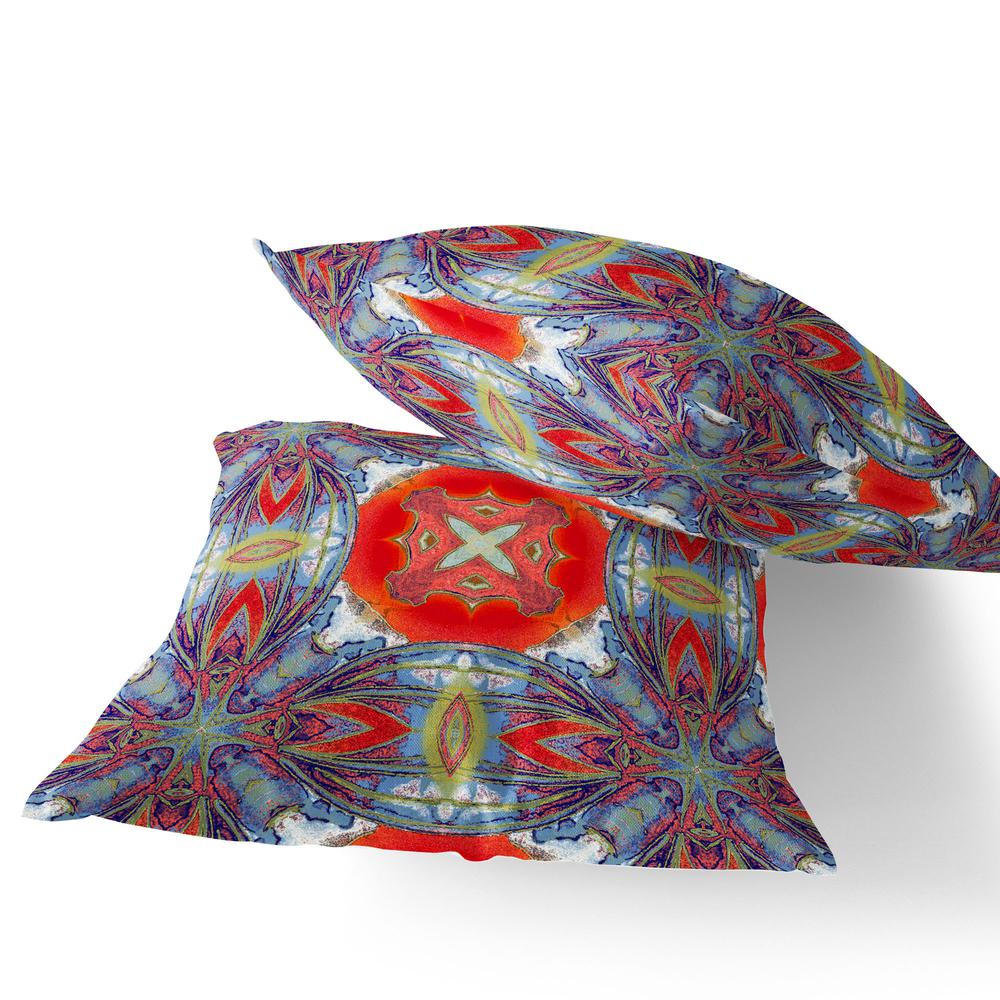 Set of Two 16" X 16" Blue, Orange Blown Seam Floral Indoor Outdoor Throw Pillow. Picture 4