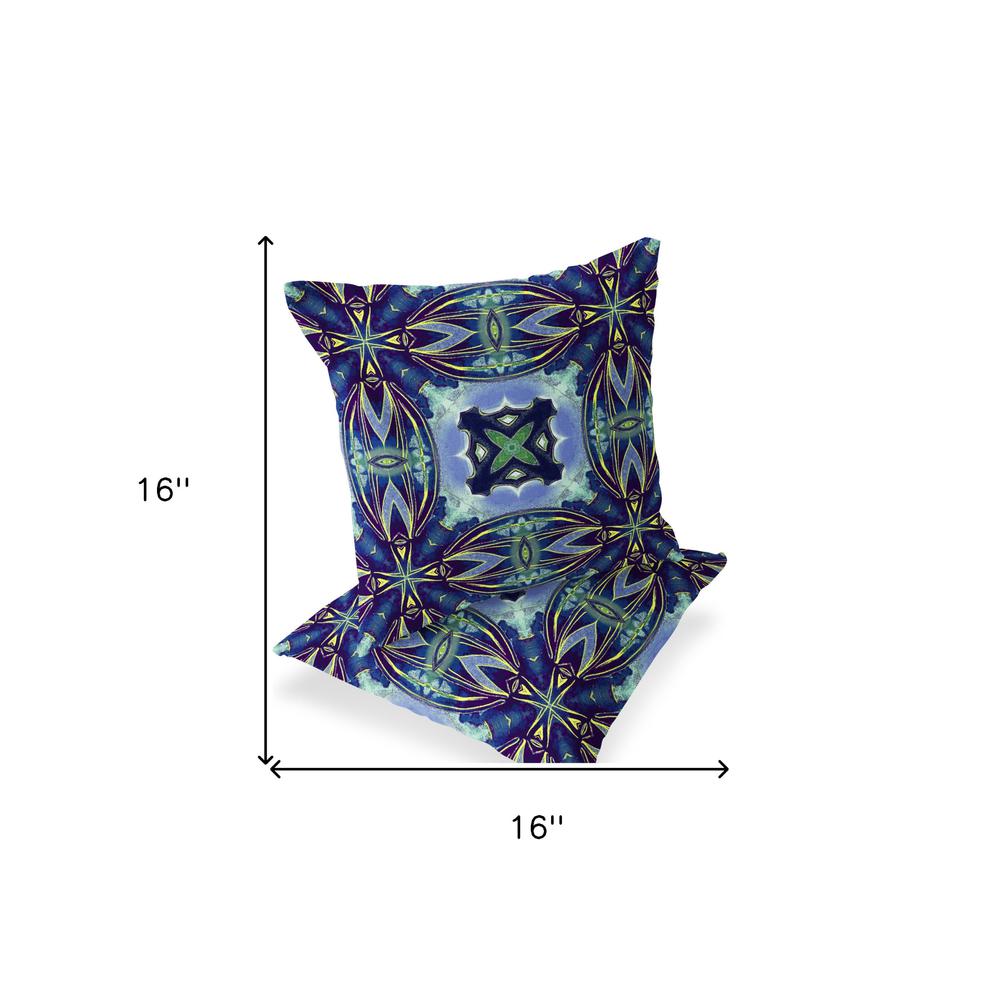 Set of Two 16" X 16" Blue, Green Blown Seam Floral Indoor Outdoor Throw Pillow. Picture 9