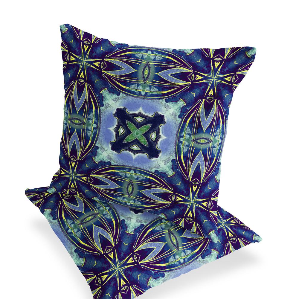 Set of Two 16" X 16" Blue, Green Blown Seam Floral Indoor Outdoor Throw Pillow. Picture 8