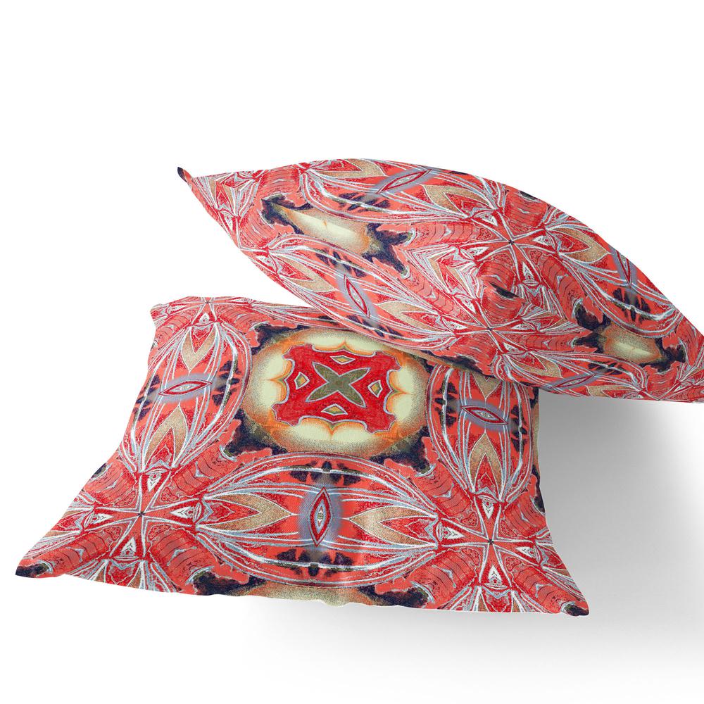 Set of Two 16" X 16" Red and Pink Blown Seam Floral Indoor Outdoor Throw Pillow. Picture 7