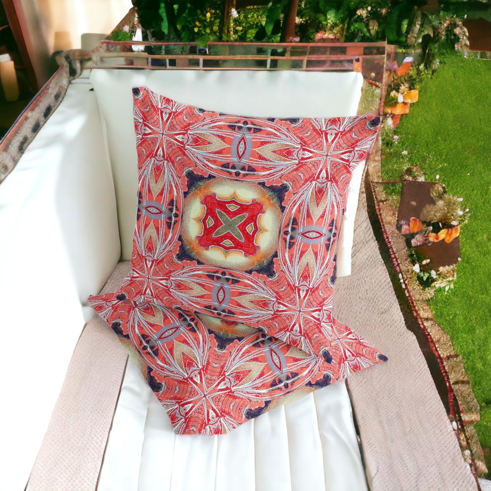 Set of Two 16" X 16" Red and Pink Blown Seam Floral Indoor Outdoor Throw Pillow. Picture 2