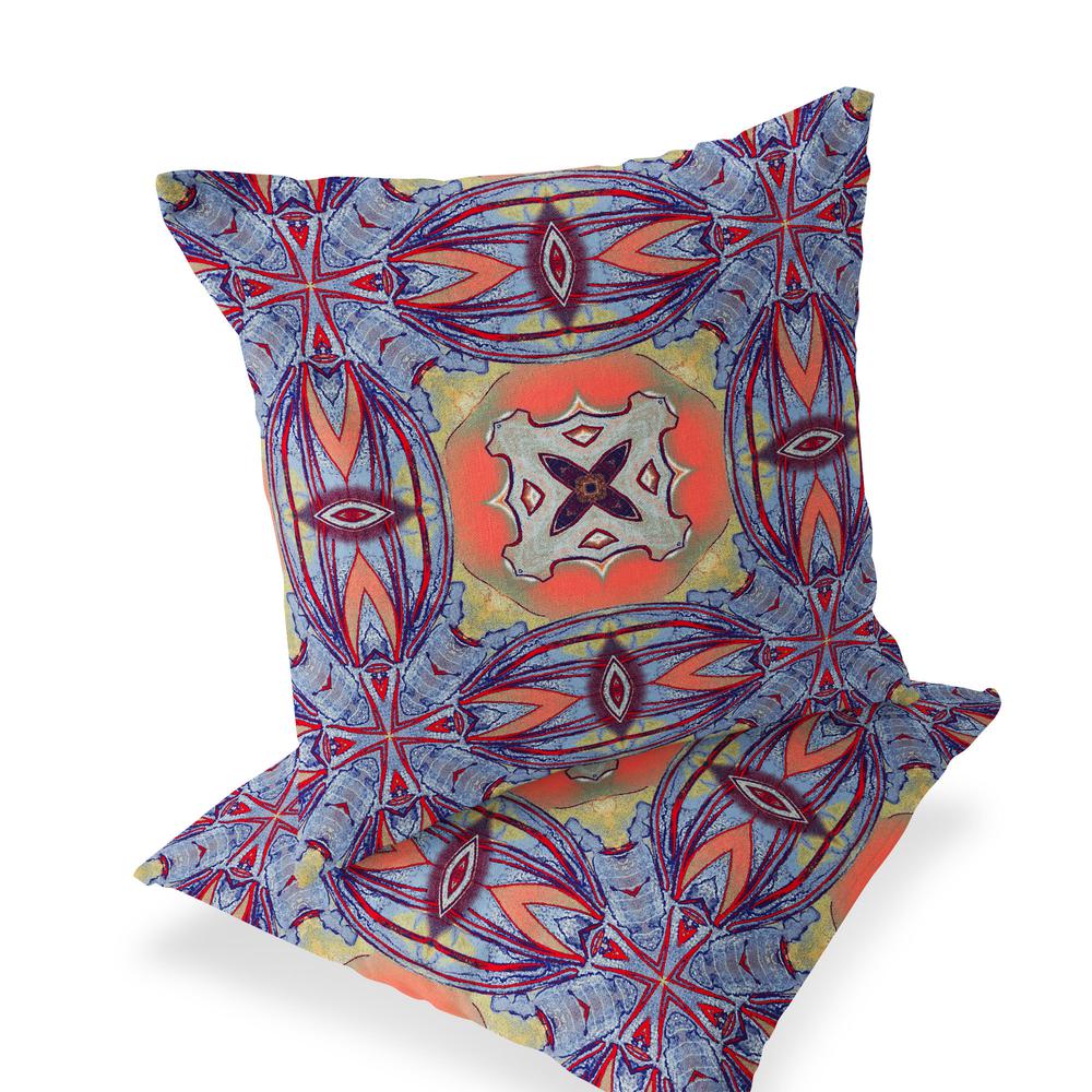 Set of Two 16" X 16" Blue, Purple Blown Seam Floral Indoor Outdoor Throw Pillow. Picture 1