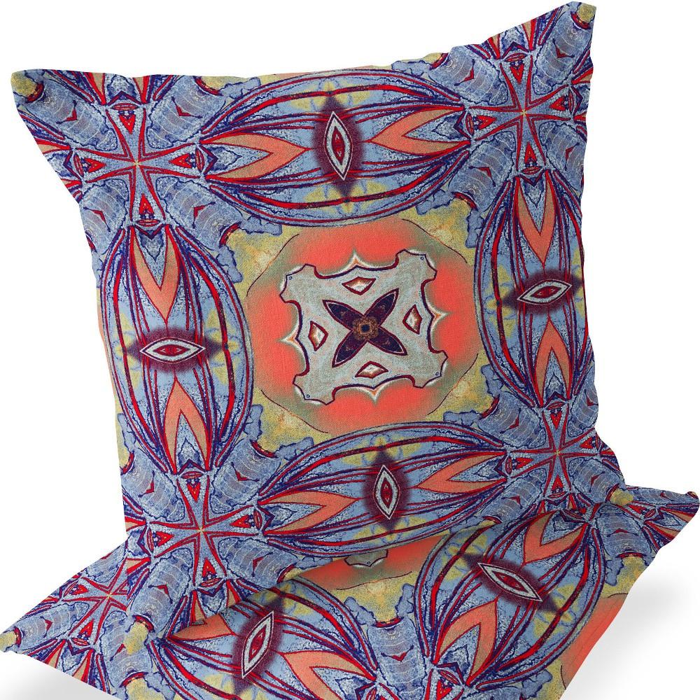 Set of Two 16" X 16" Blue, Purple Blown Seam Floral Indoor Outdoor Throw Pillow. Picture 8