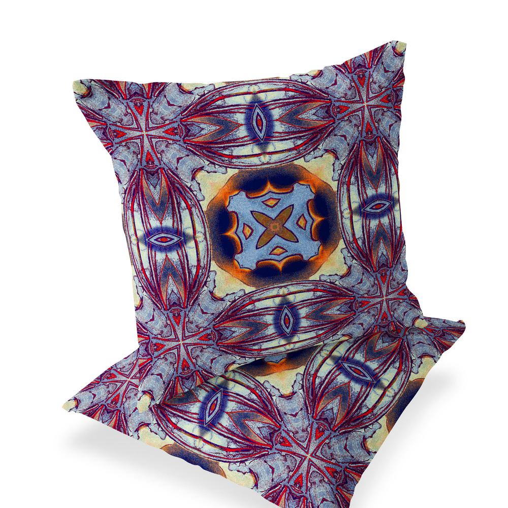 Set of Two 16" X 16" Blue, Purple Blown Seam Floral Indoor Outdoor Throw Pillow. Picture 1