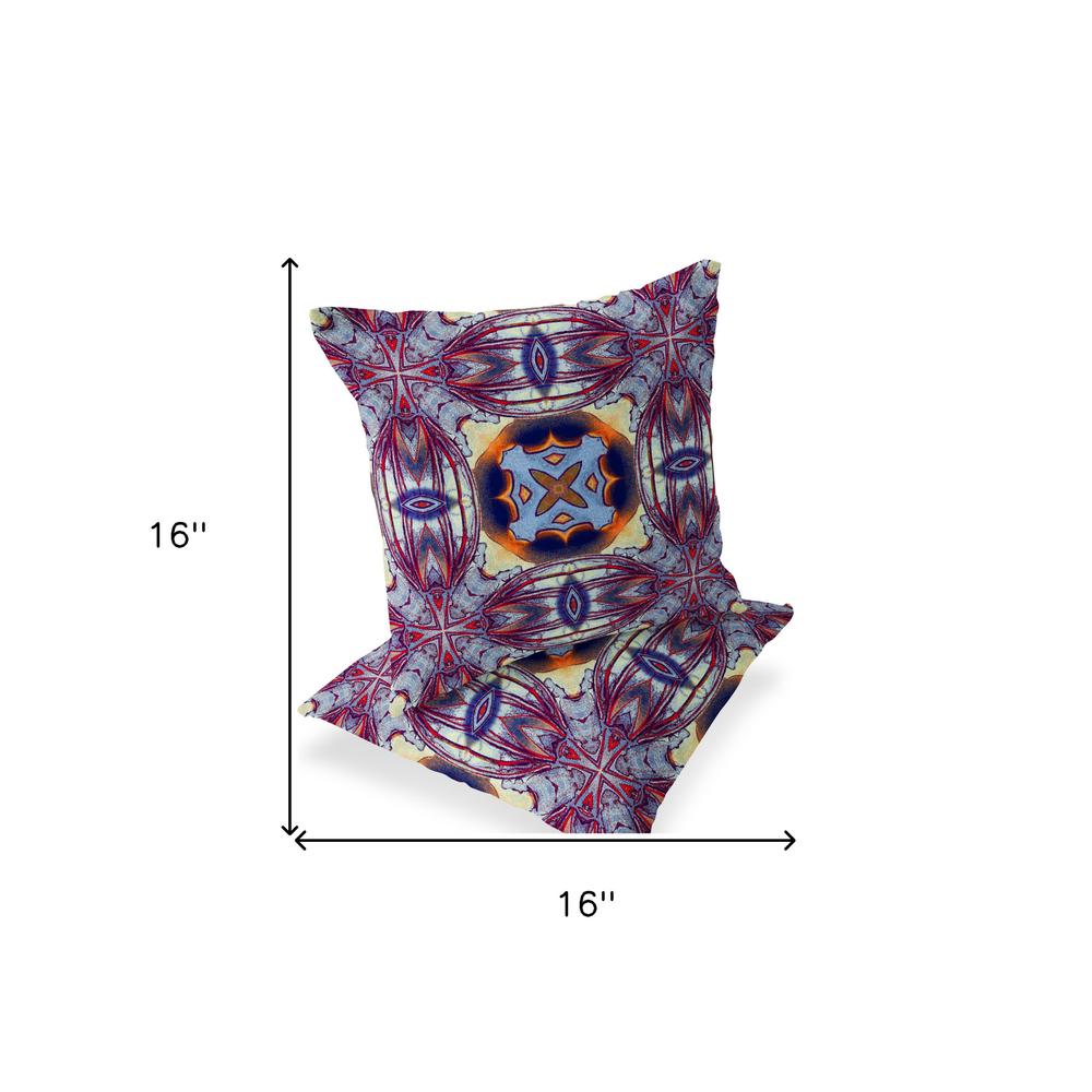 Set of Two 16" X 16" Blue, Purple Blown Seam Floral Indoor Outdoor Throw Pillow. Picture 9