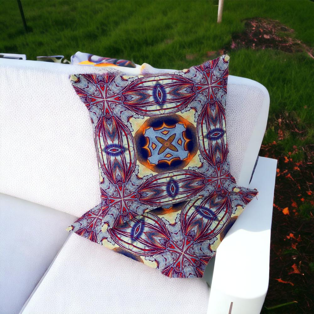Set of Two 16" X 16" Blue, Purple Blown Seam Floral Indoor Outdoor Throw Pillow. Picture 2