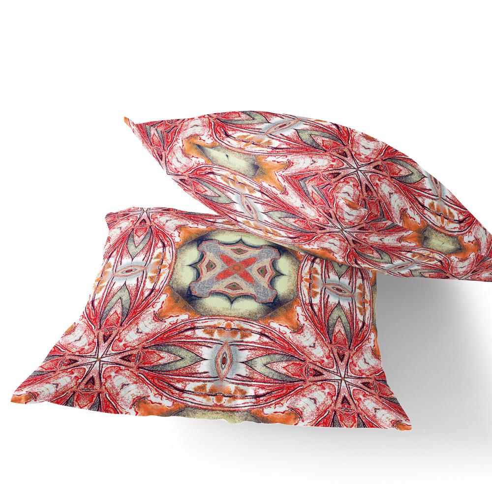 Set of Two 16" X 16" Green, Red Blown Seam Floral Indoor Outdoor Throw Pillow. Picture 4