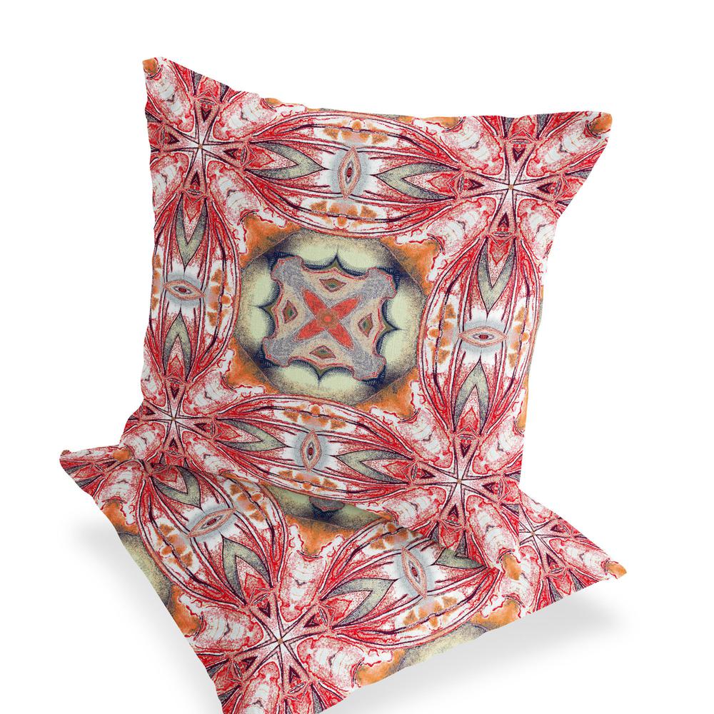 Set of Two 16" X 16" Green, Red Blown Seam Floral Indoor Outdoor Throw Pillow. Picture 3